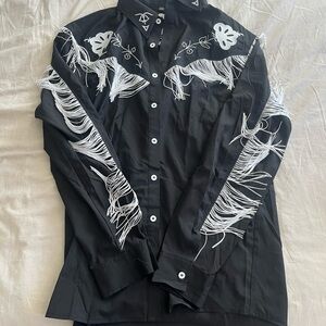 Ken costume - Black Western Shirt with White Fringe